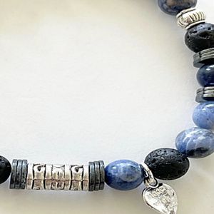 8" - Lava stone, sodalite, and hematite with base metal spacers