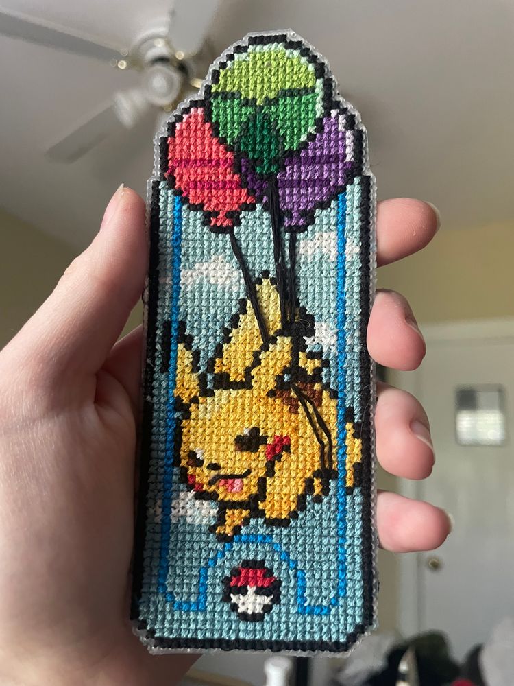 Flying Pikachu Cross Stitched Bookmark