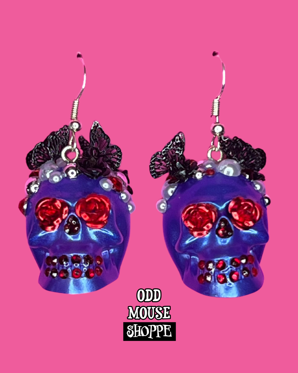 Skull Earrings Blue Red