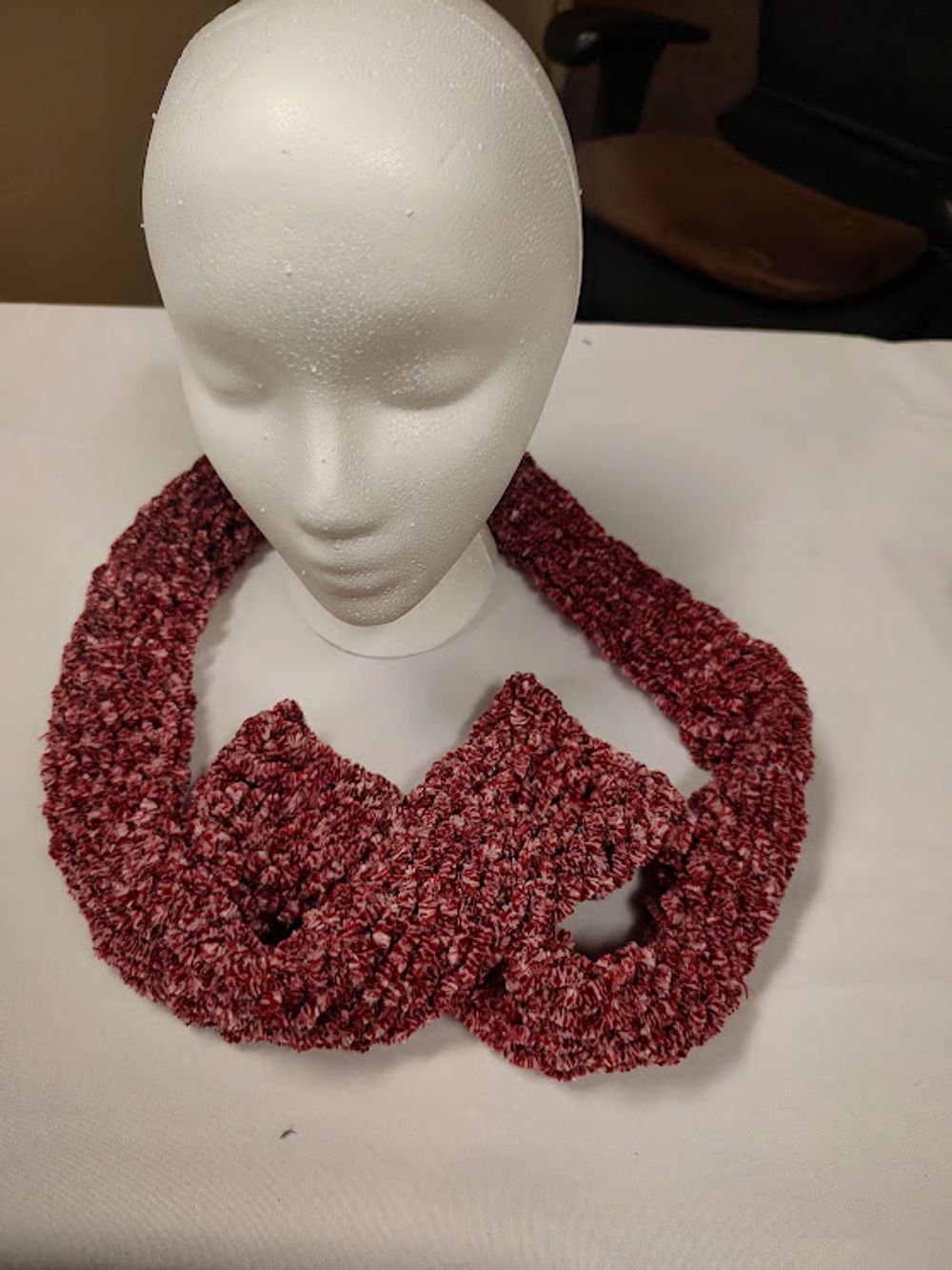 Handmade Red & White Mottled Chenille Tube Scarf