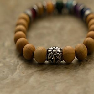 7" - Mookaite Jasper and Hematite with Fragrant Thuja Sutchuenensis