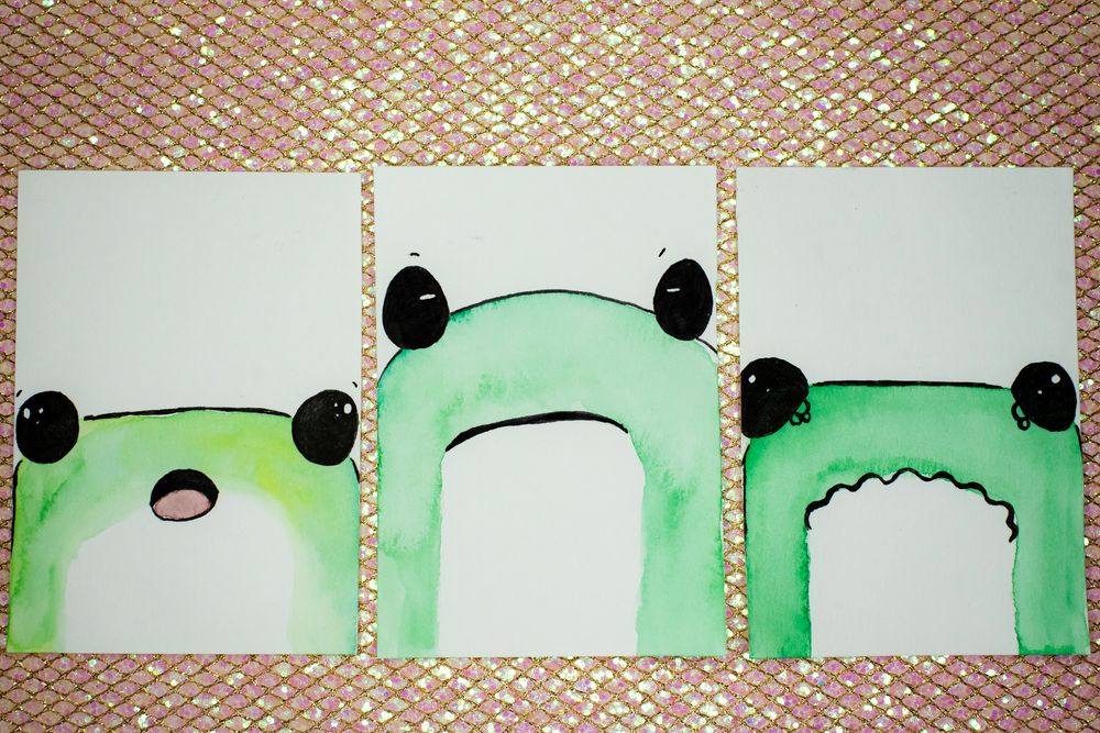 ACEO Orig - 'Froggy Set of 3' - MiniArt - 2.5x3.5 collectable