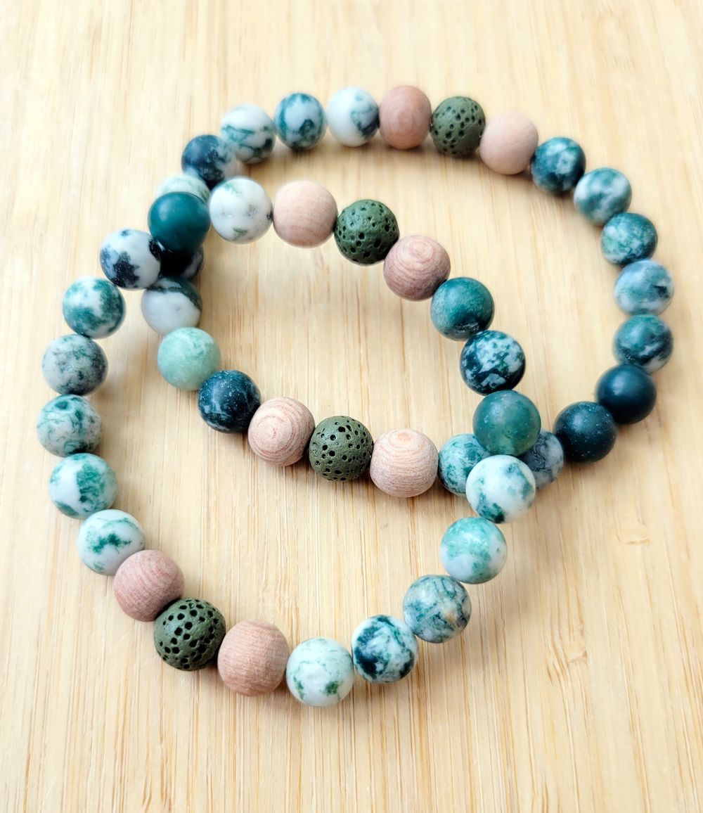 Forest- Green Tree Agate Gemstone Bracelet