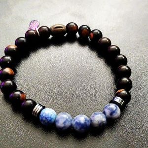 7" - Tiger Ebony Wood, Hematite and Sodalite beads