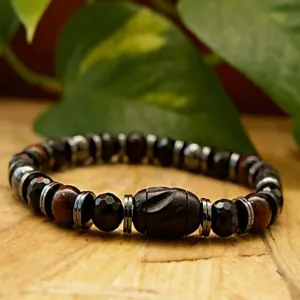 8" - Fragrant Tiger Skin Sandalwood and Black Tourmaline