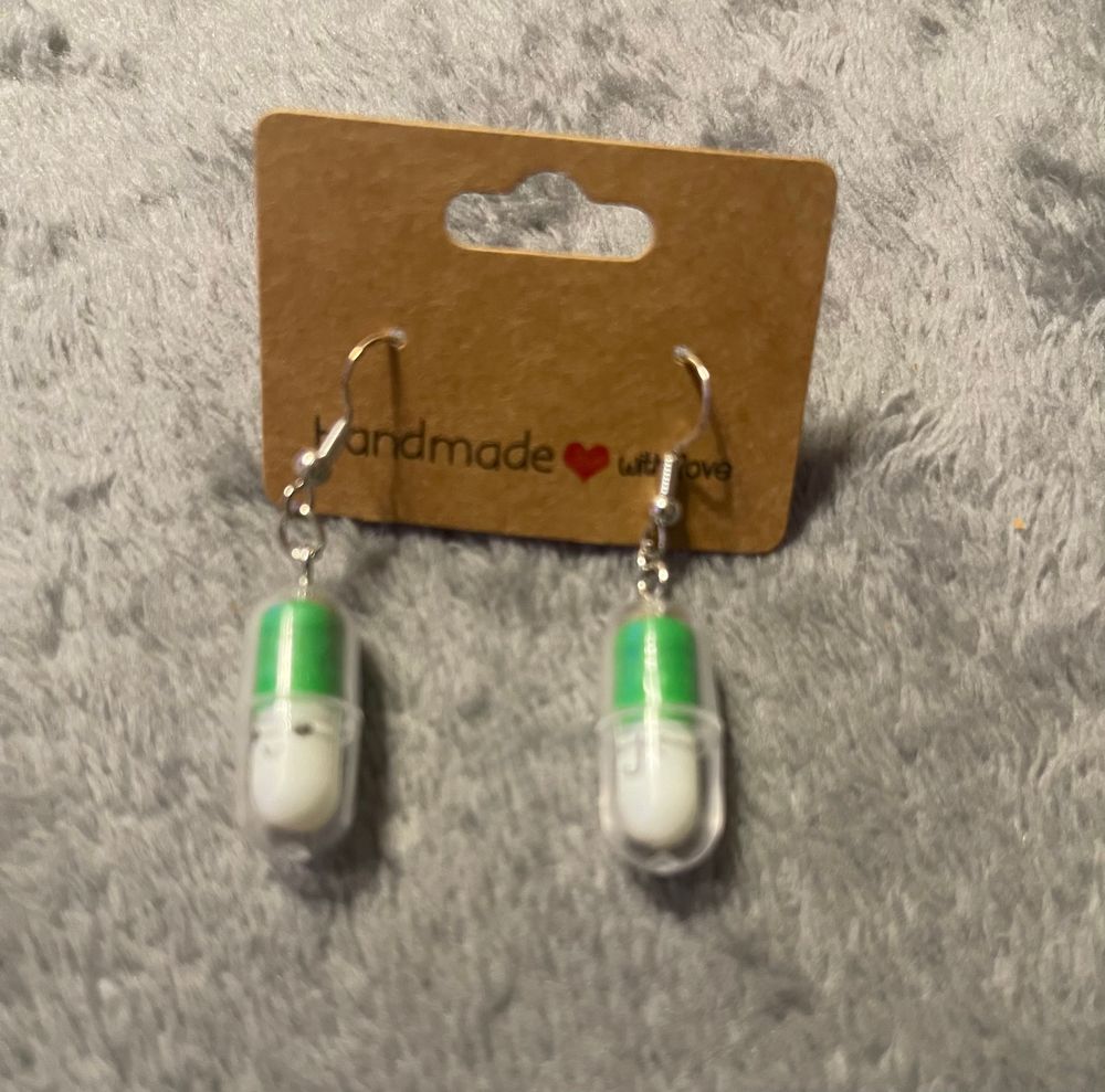 Green Happy Pill Earrings 