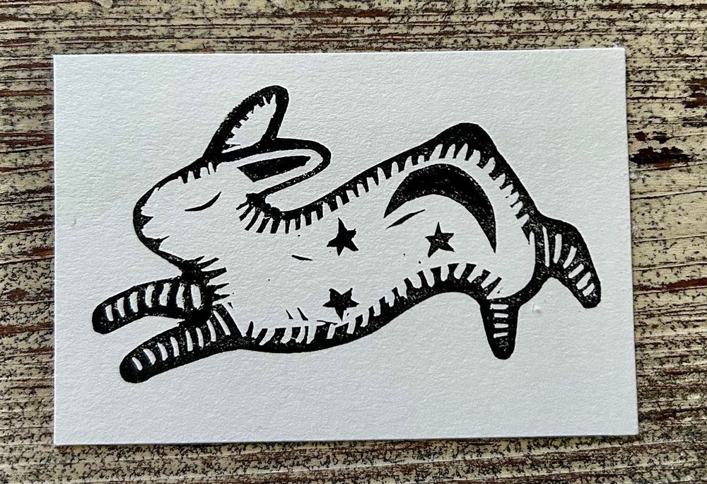 snow hare, march hare,rabbit, solstice rabbit with moon and ...