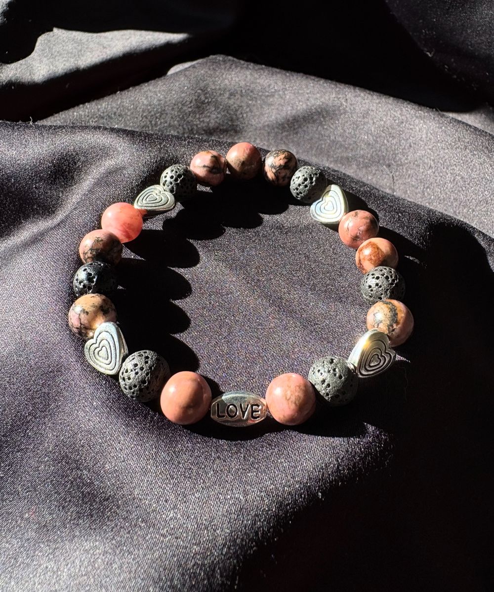 Diffuser Bracelet With Essential Oil Blend - Pink Rhodonite & Lava Stone - Medium