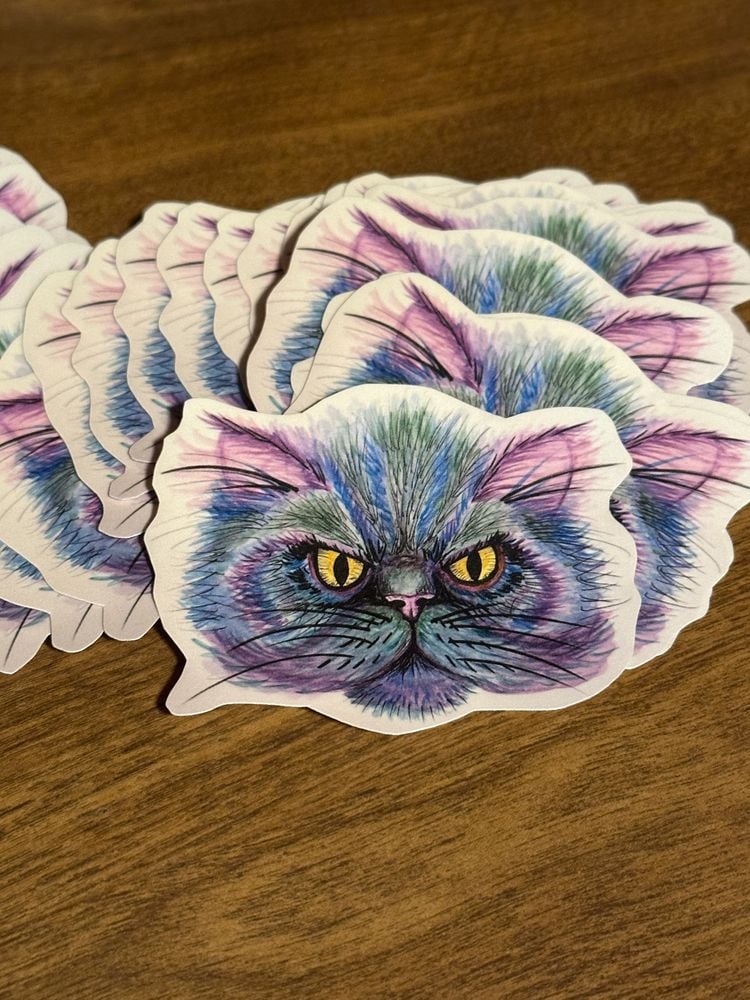 Purple Persian cat vinyl sticker