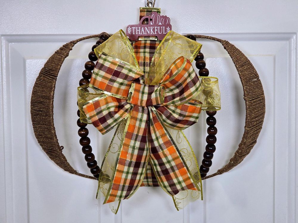 Thankful Pumpkin Wreath with Fall Ribbon Accents