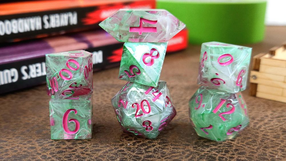 Watermelon Wave polyhedral set of seven (7) dice, green and ...