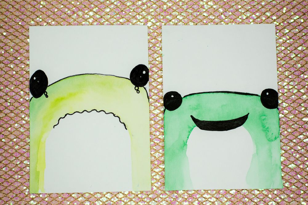 ACEO Orig - 'Froggy Set of 2' - MiniArt - 2.5x3.5 collectable