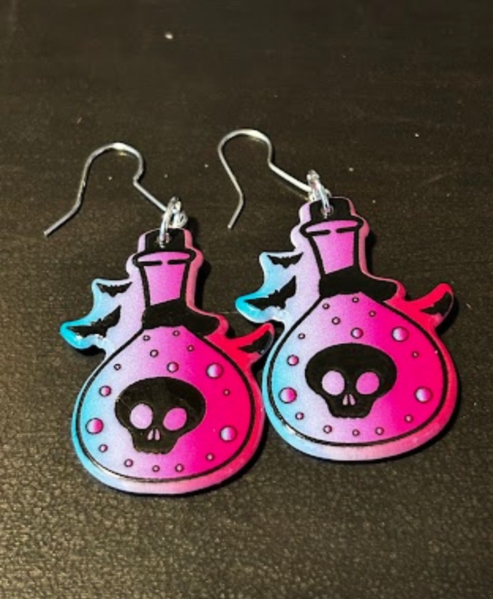 Neon Skull Potion Bottle Earrings