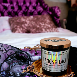 Fangs and Lace Wooden Wick Candle by Gory Dreadful Candle Co