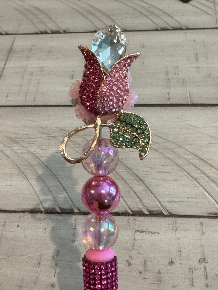 Pink Tulip Rhinestone Beaded Pen
