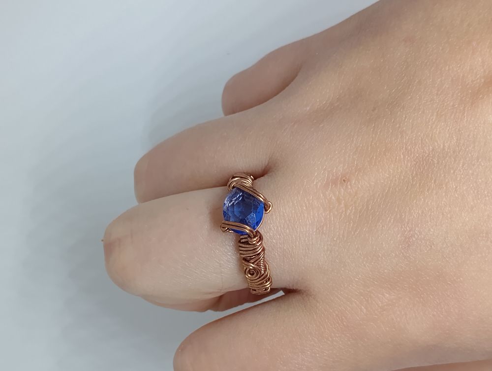 Blue crystal copper ring