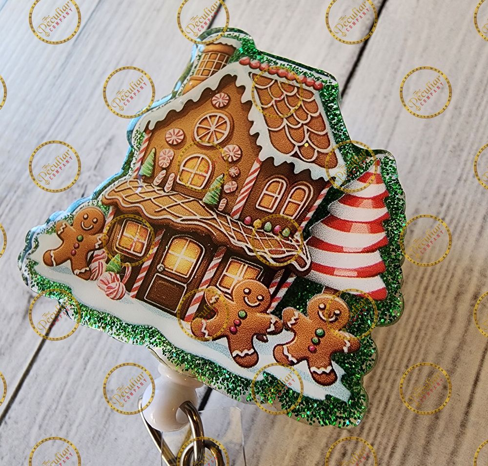 Gingerbread Family Badge Reel, badge holder, Christmas badge...