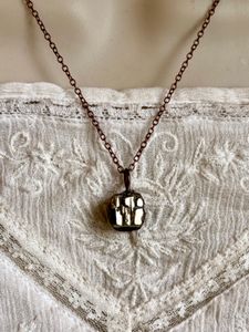 Copper electroformed small, raw pyrite cube necklace 17” chain