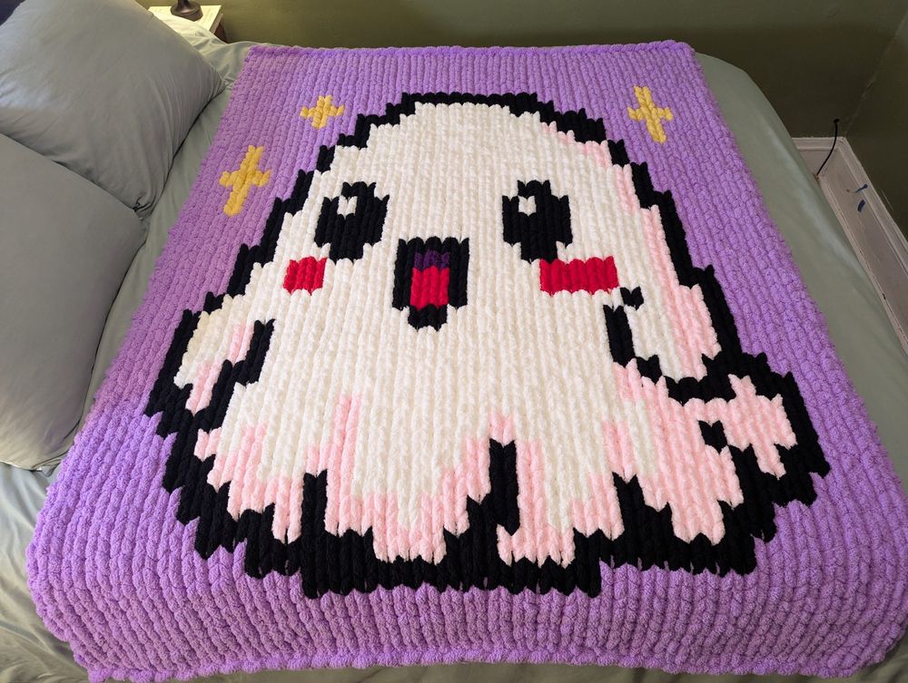 “Silly Spirit” Hand-Knit Blanket - Playfully Spooky Comfort
