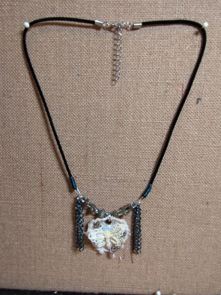 Beaded butterfly assemblage necklace
