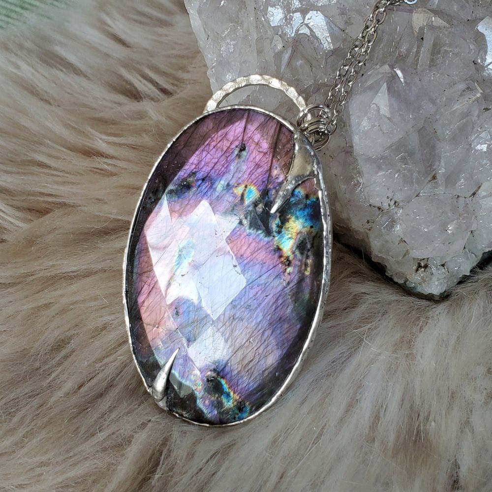 Portal - Silver Soft Solder Necklace with Faceted Purple Lab...