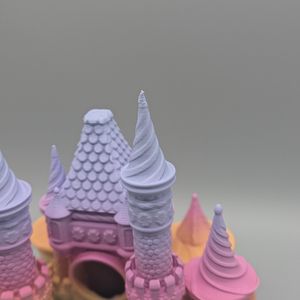 A close-up of the top of one of the spires on the castle. The last eighth of an inch is kind of sloppy.