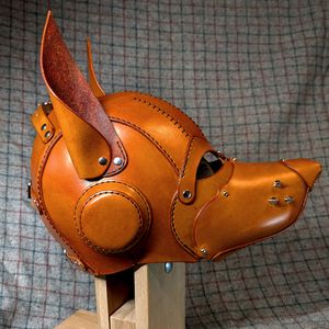 Profile view of The Diesel Pup Hood in Saddle Tan