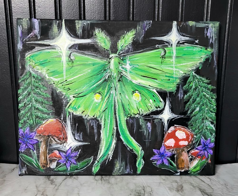 Original Painting - Whimsical Night Flight - Acrylic on Stretched Canvas