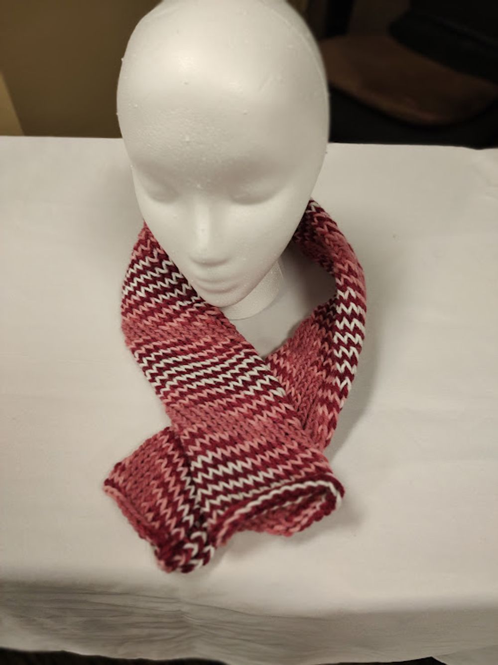 Handmade Alternating Red, White, and Pink Tube Scarf