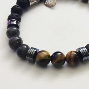 7" - Lava Stone, Hematite and Black Larvikite