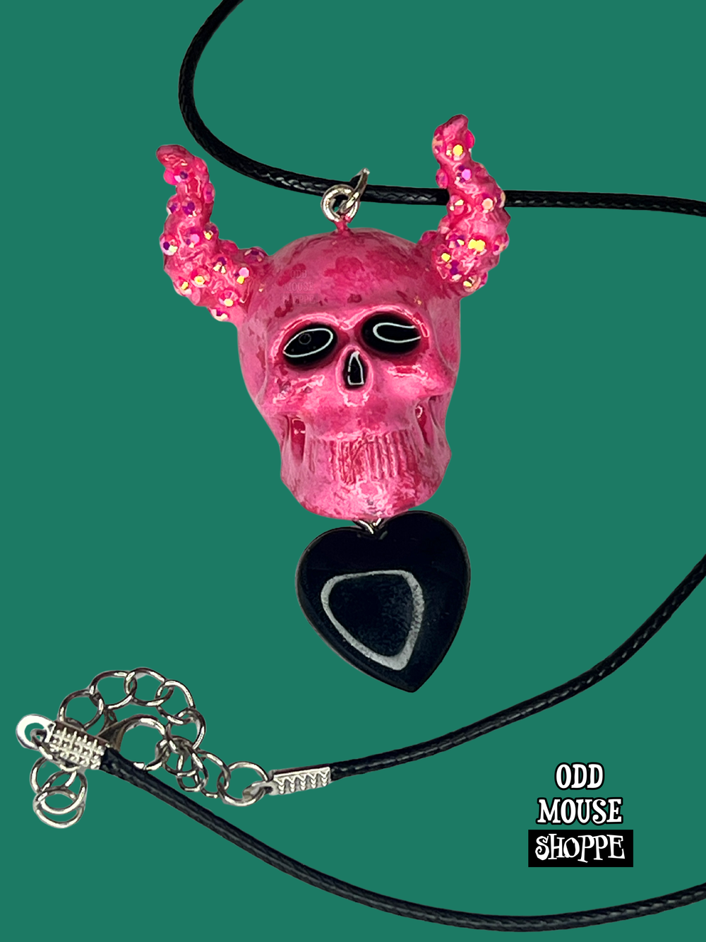 Pink Rhinestoned Horned Necklace