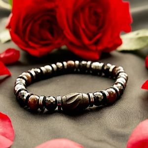 8" - Fragrant Tiger Skin Sandalwood and Black Tourmaline