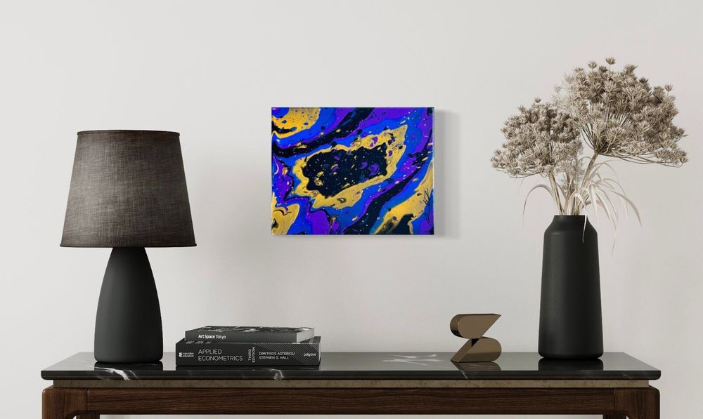 Golden Space - Original Abstract Acrylic Fluid Painting on Canvas