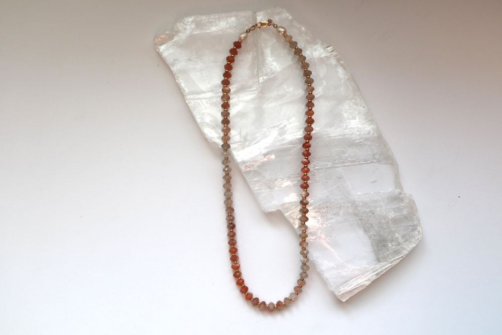 Calida - Peach Moonstone & Pearl Necklace