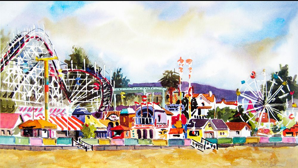 Santa Cruz Boardwalk – Lithographic Print – 12.75x22 Inches