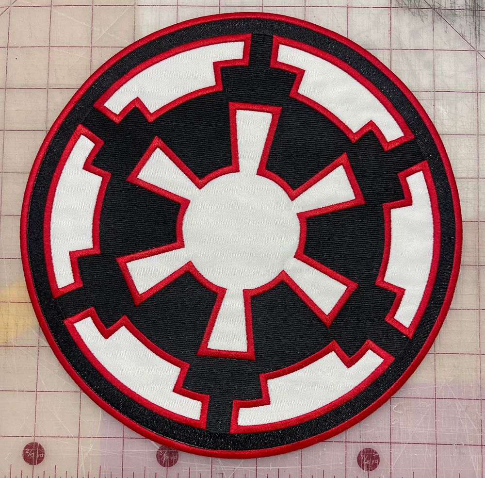 Large 10.5” Imperial Cog backpatch White, Red and Black