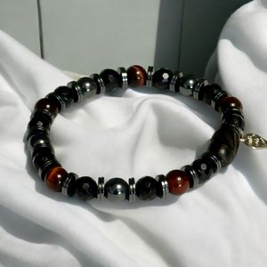 8" - Fragrant Tiger Skin Sandalwood and Black Tourmaline