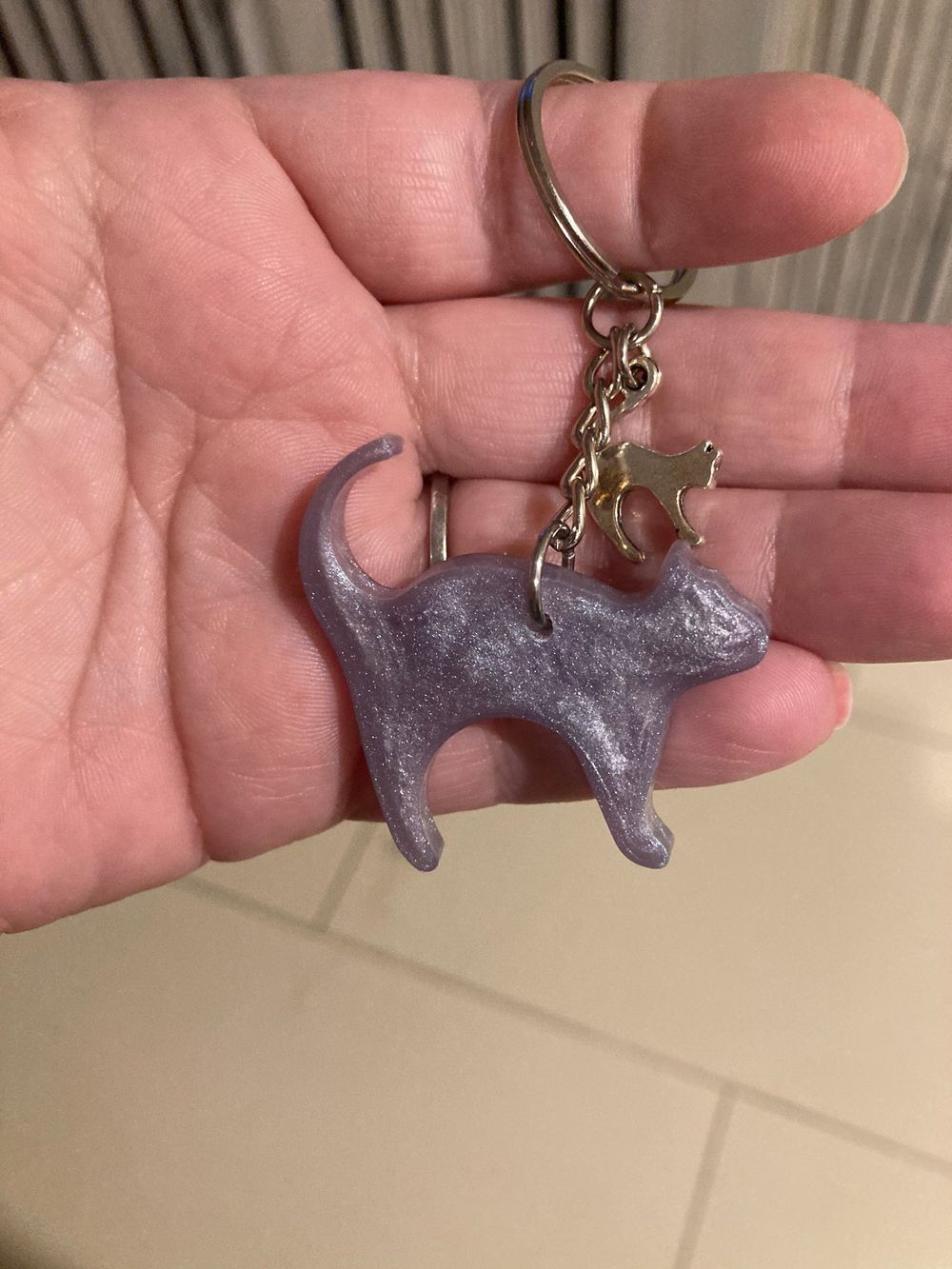 Keychain - cat, grey, charm