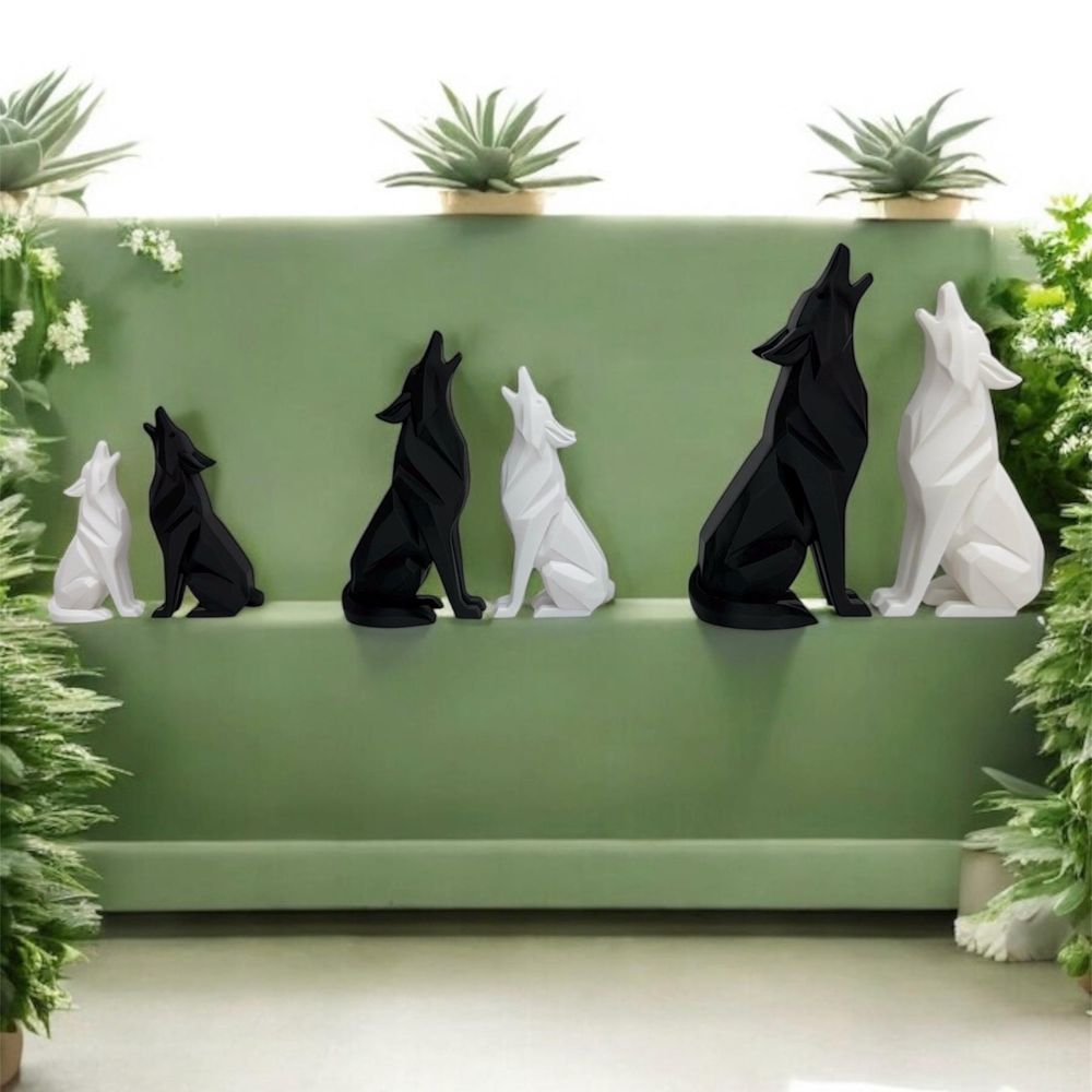 Low Poly Wolf Couple Shelf Decor | Modern Minimalist Animal Sculpture