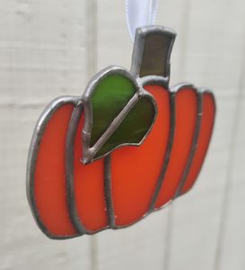 Stained Glass Pumpkin Ornament Leaf Side View