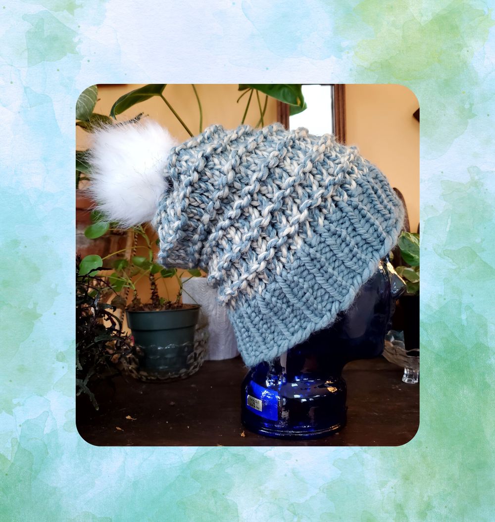 Sky Blue & Cream Knit Hat