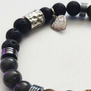 7" - Lava Stone, Hematite and Black Larvikite
