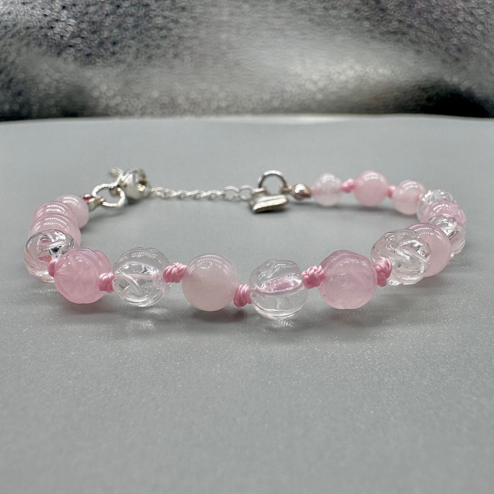 Rose Quartz and Clear Quartz Gemstone Bracelet – Sterling Si...