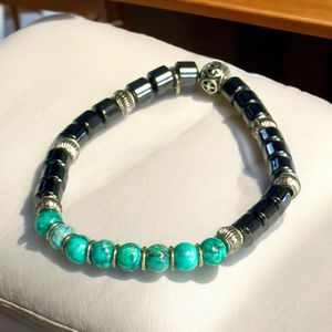 8" - Turquoise and Magnetic Hematite