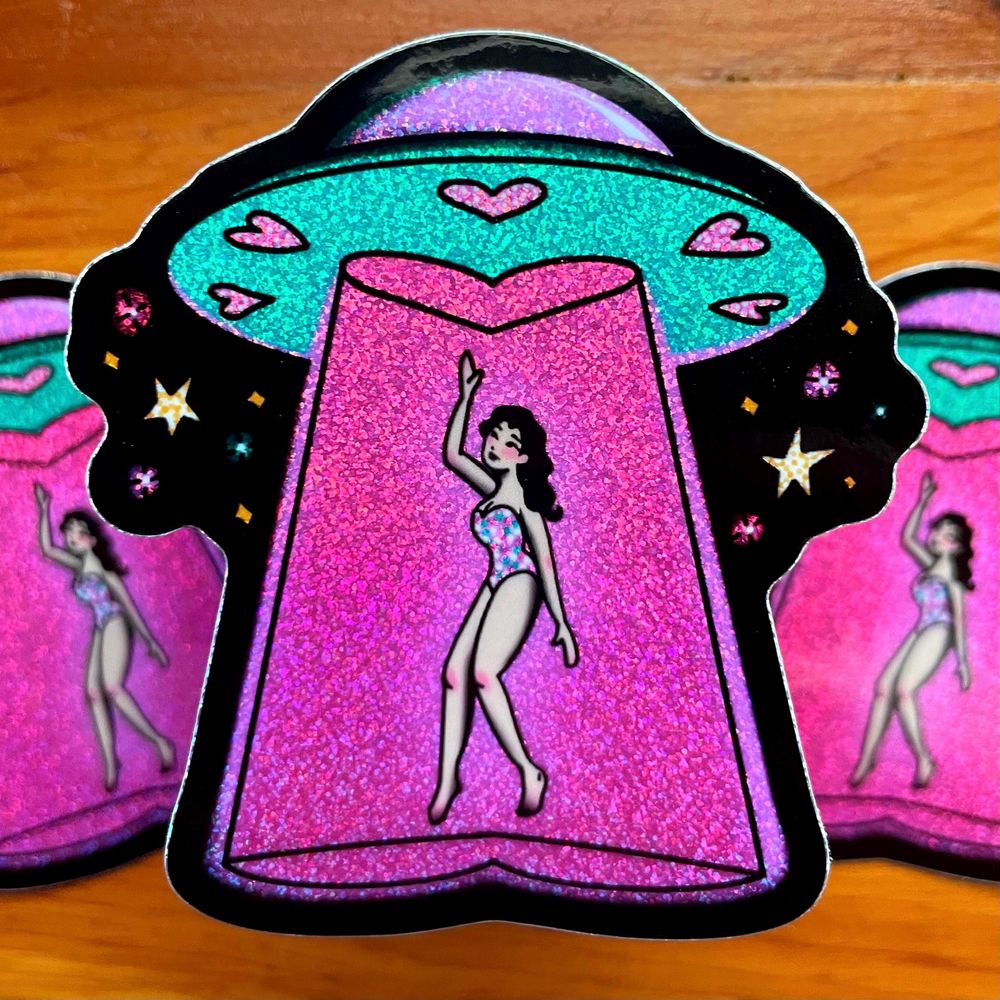 UFO Lover Traditional Tattoo Sticker - Weatherproof Glitter ...