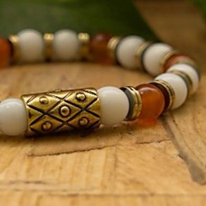7" Carnelian stones, Snow Jade, and Hematite beads