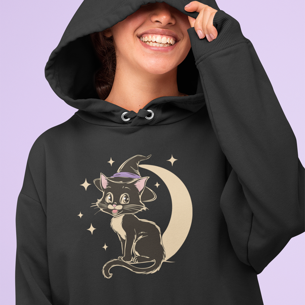 Witchy Kitty Pullover Hoodie Halloween Hooded Sweatshirt