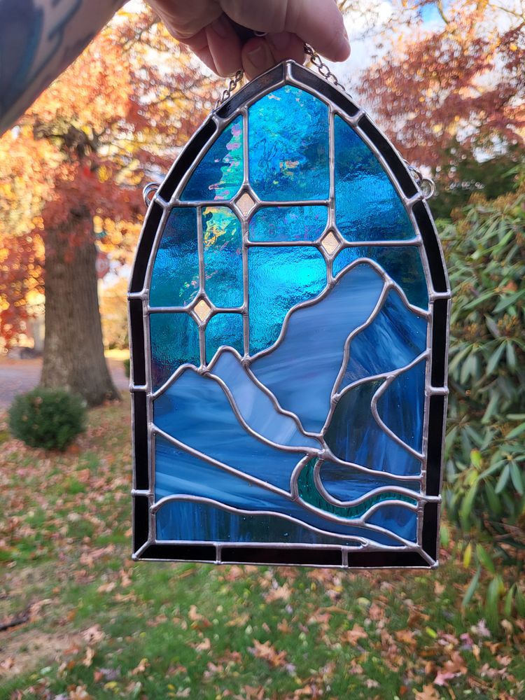 Fantasy Mountain Range Stained Glass
