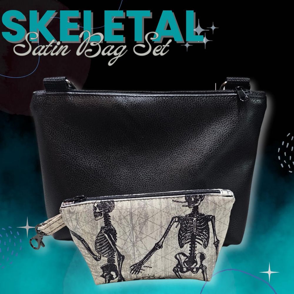 Skeletal Satin Bag Set – Handmade Crossbody + Matching Pouch