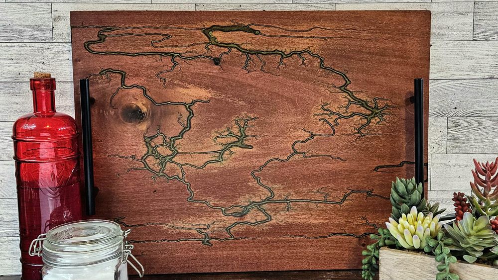 Fractal Wood Burning Large Tray Chestnut finish with Green I...
